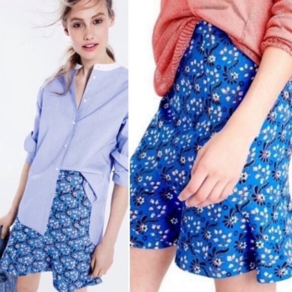 J Crew Bandana Print Flutter Mini Skirt Vintage Scarf Blue Size 2 Bohemian Boho - Picture 2 of 9